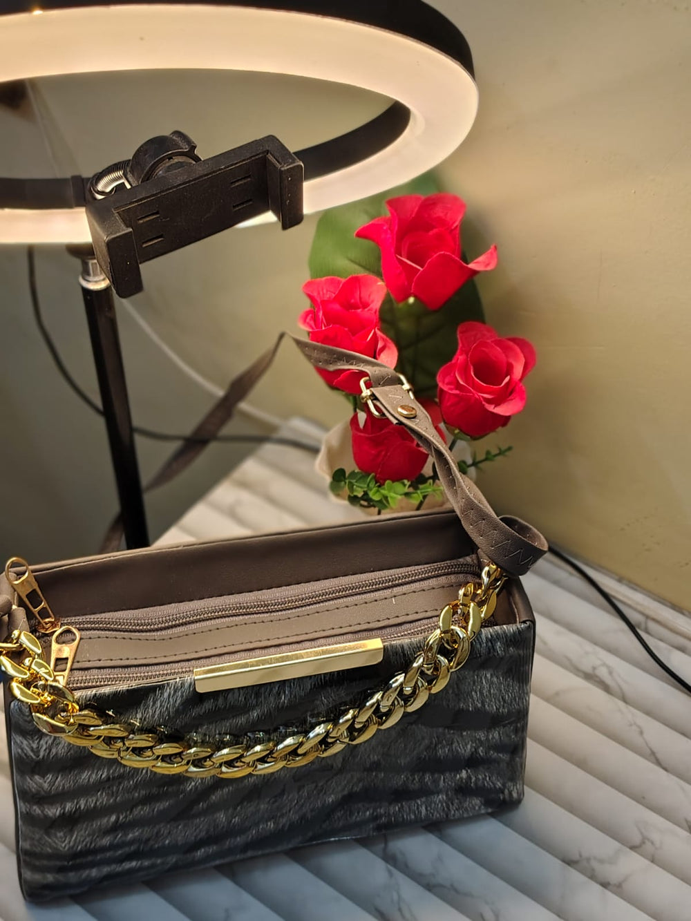 Wild Glam Zebra Print Chain Handbag
