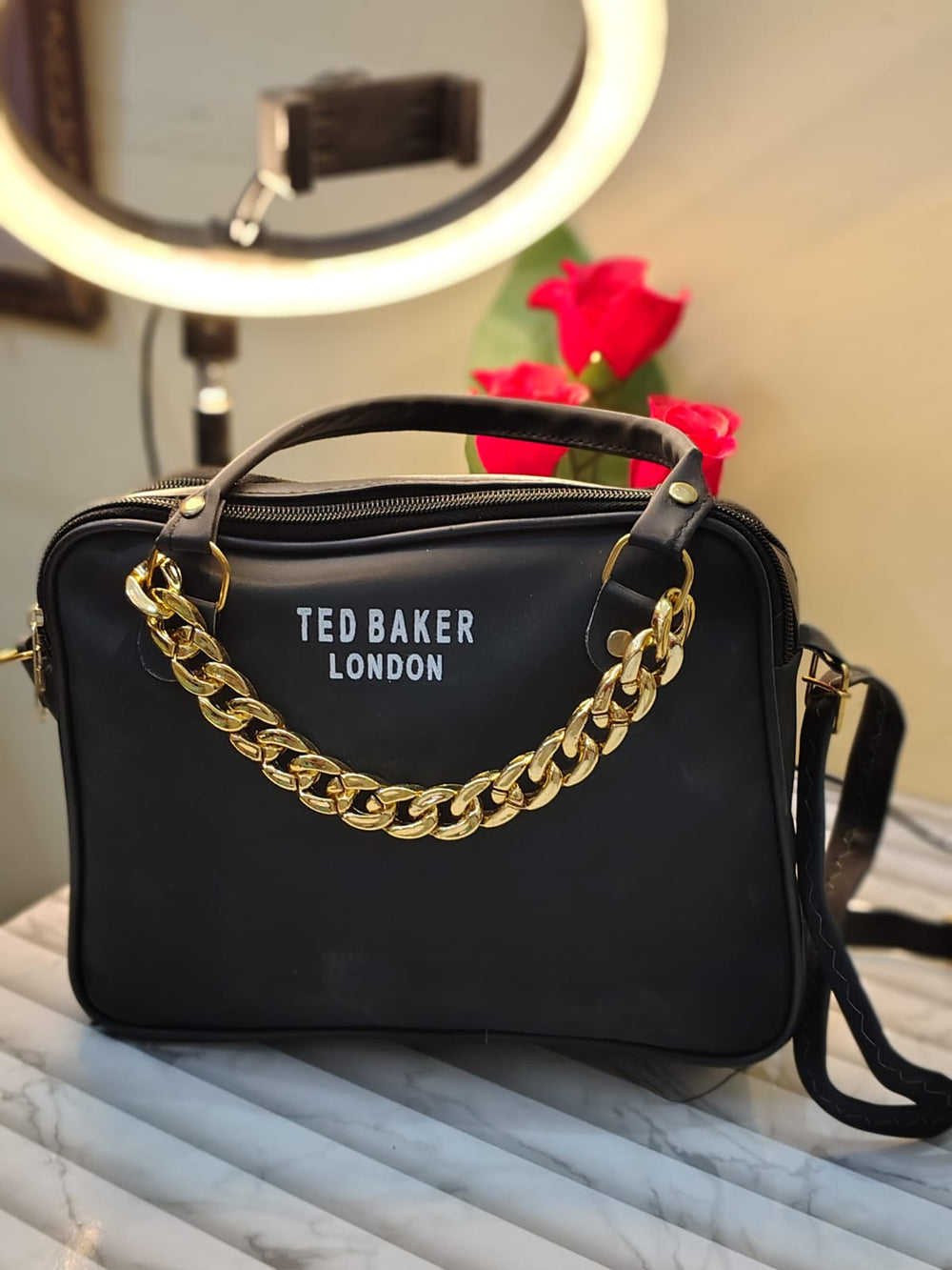 Midnight Luxe Chain Detail Handbag