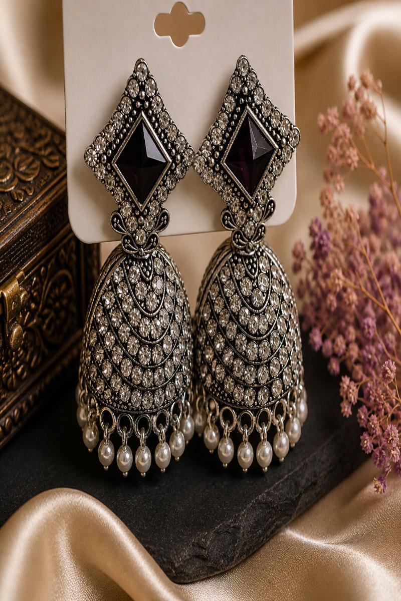 Raat Rani Amethyst Crystal Jhumka Earrings