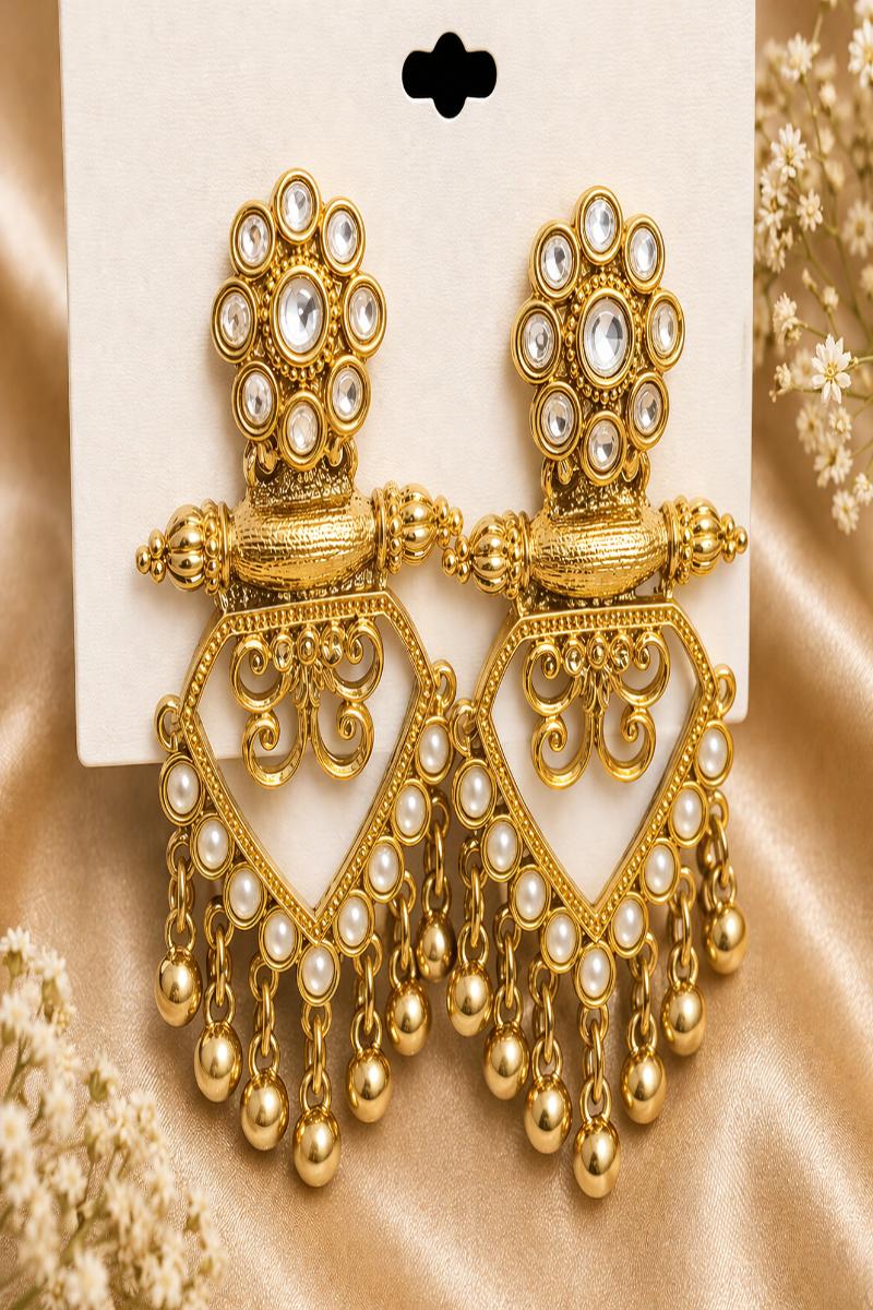 Sona Mahal Kundan Pearl Chandelier Earrings