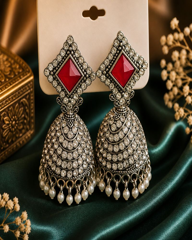 Ruby Noor Chandbali Jhumka Earrings