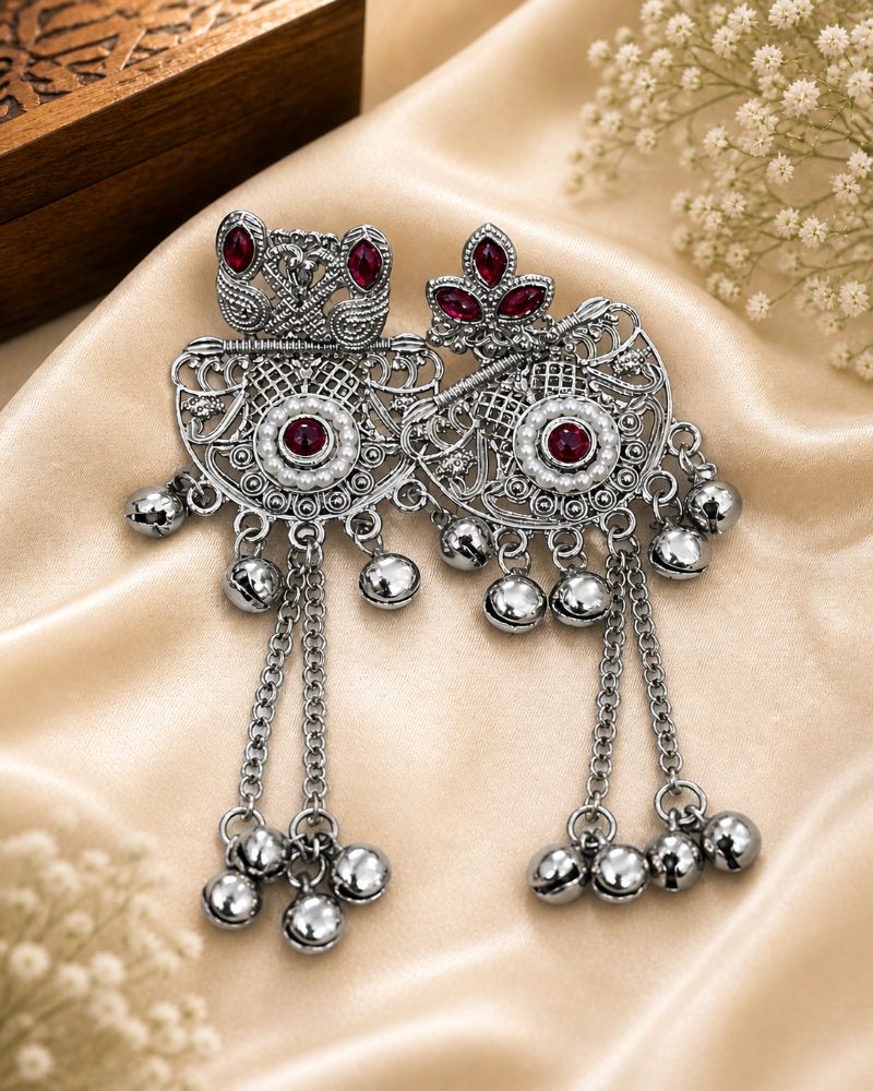 Rajwada Peacock Ghungroo Drop Earrings